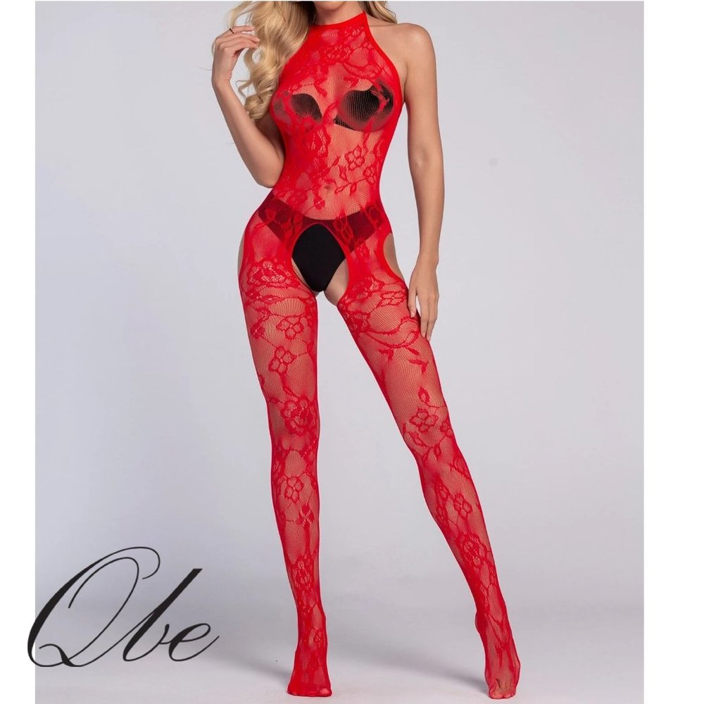 Qbe Cut-out Bow Detail Halter Bodystocking Without